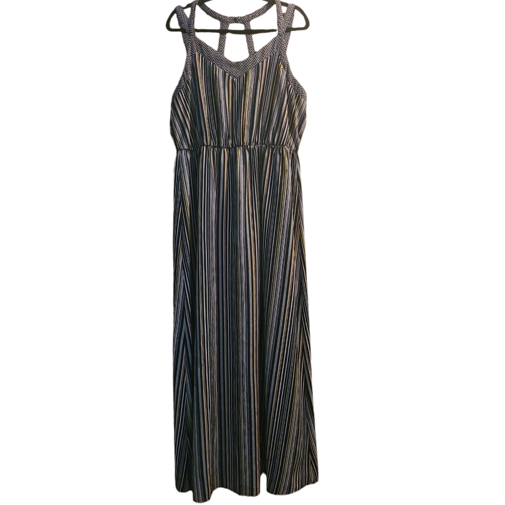 Xhilaration Women's Strappy Blouson Boho Striped Maxi Dress Sz XL